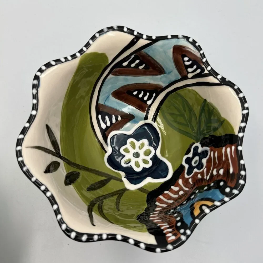 2012 Blue Sky Ceramics Pedestal Scalloped Bowl Heather Goldminc Cereal Bowls - 2
